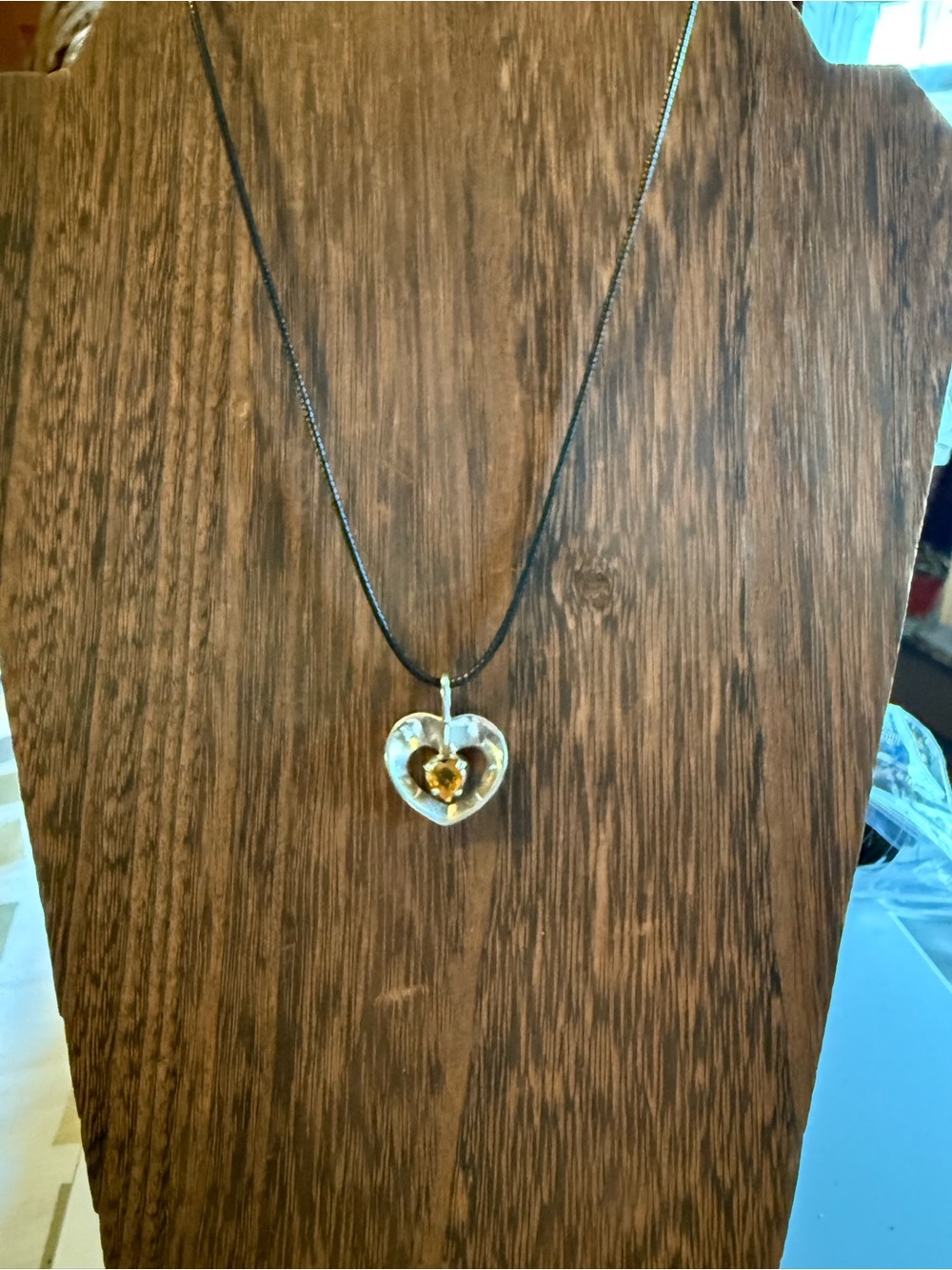 Sterling Silver Heart Pendant Necklace with Amber Crystal